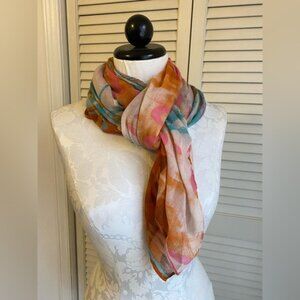 Lightweight Multi-Color Summer Scarf With Orange & Teal Hues